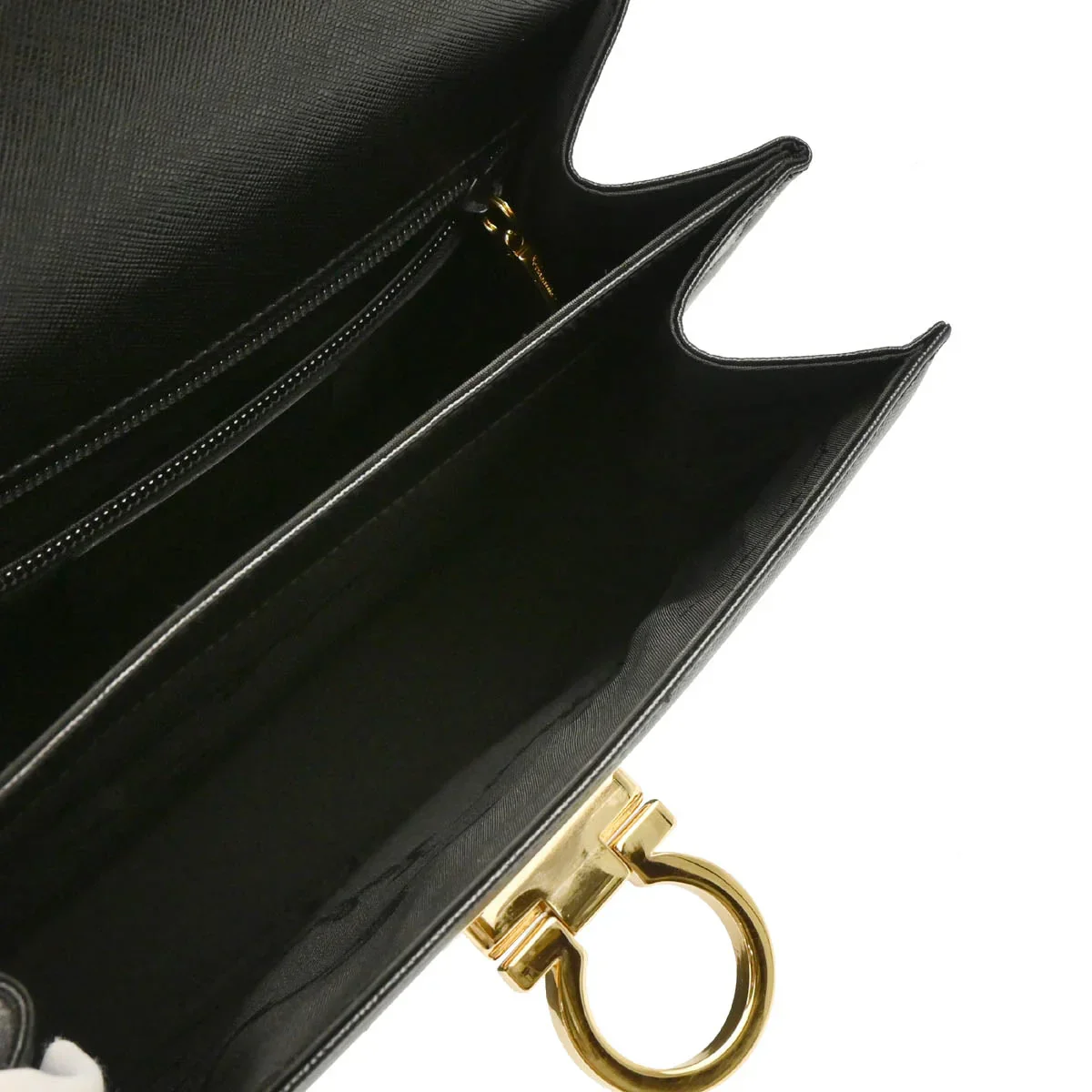 Salvatore Ferragamo Black Leather Gancini 2way Shoulder Handbag - Image 4