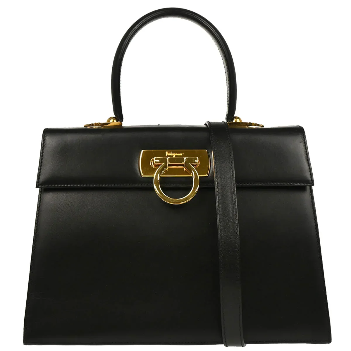Salvatore Ferragamo Black Leather Gancini 2way Handbag