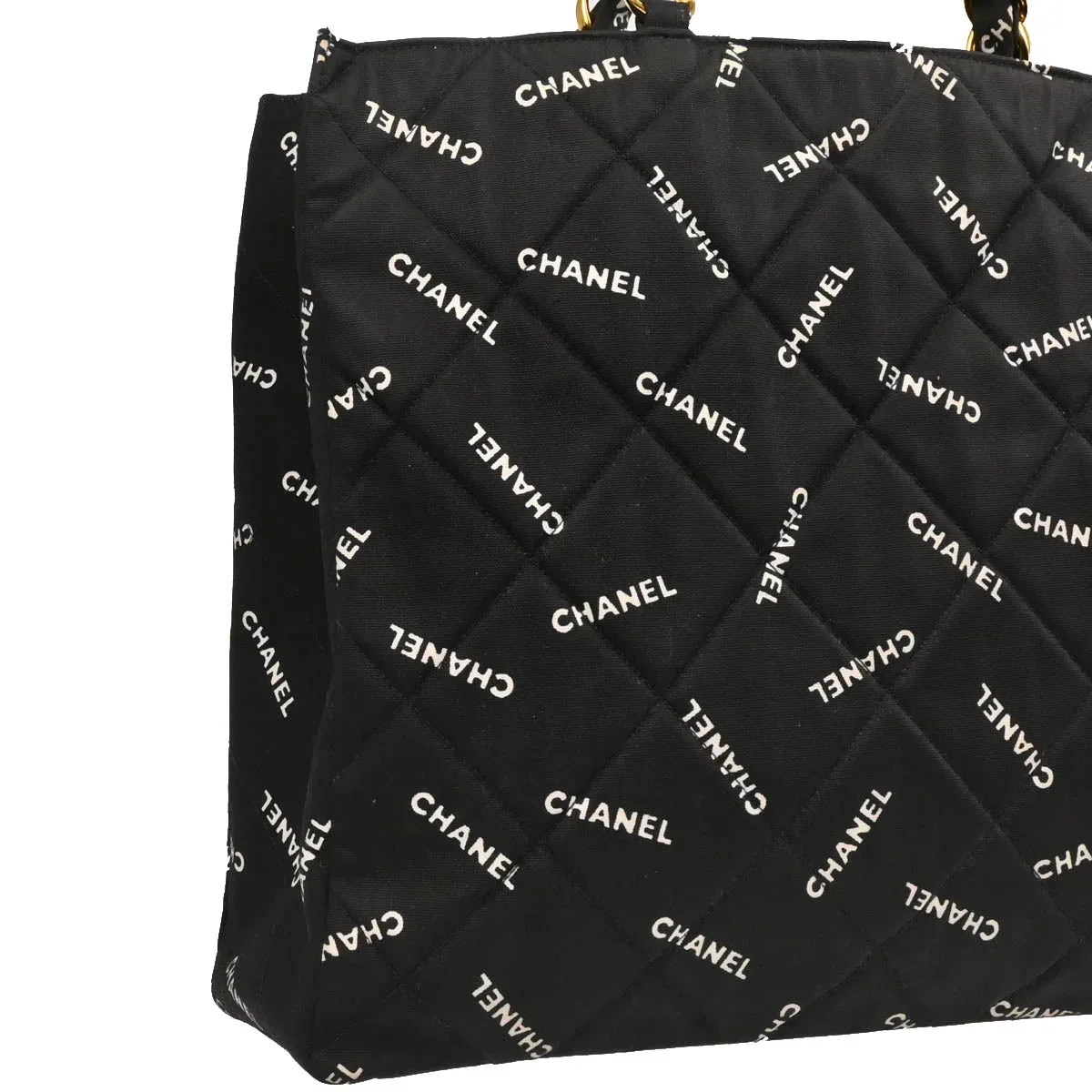 Chanel 1994-1996 Black Canvas Logo Print Chain Tote Handbag - Image 3