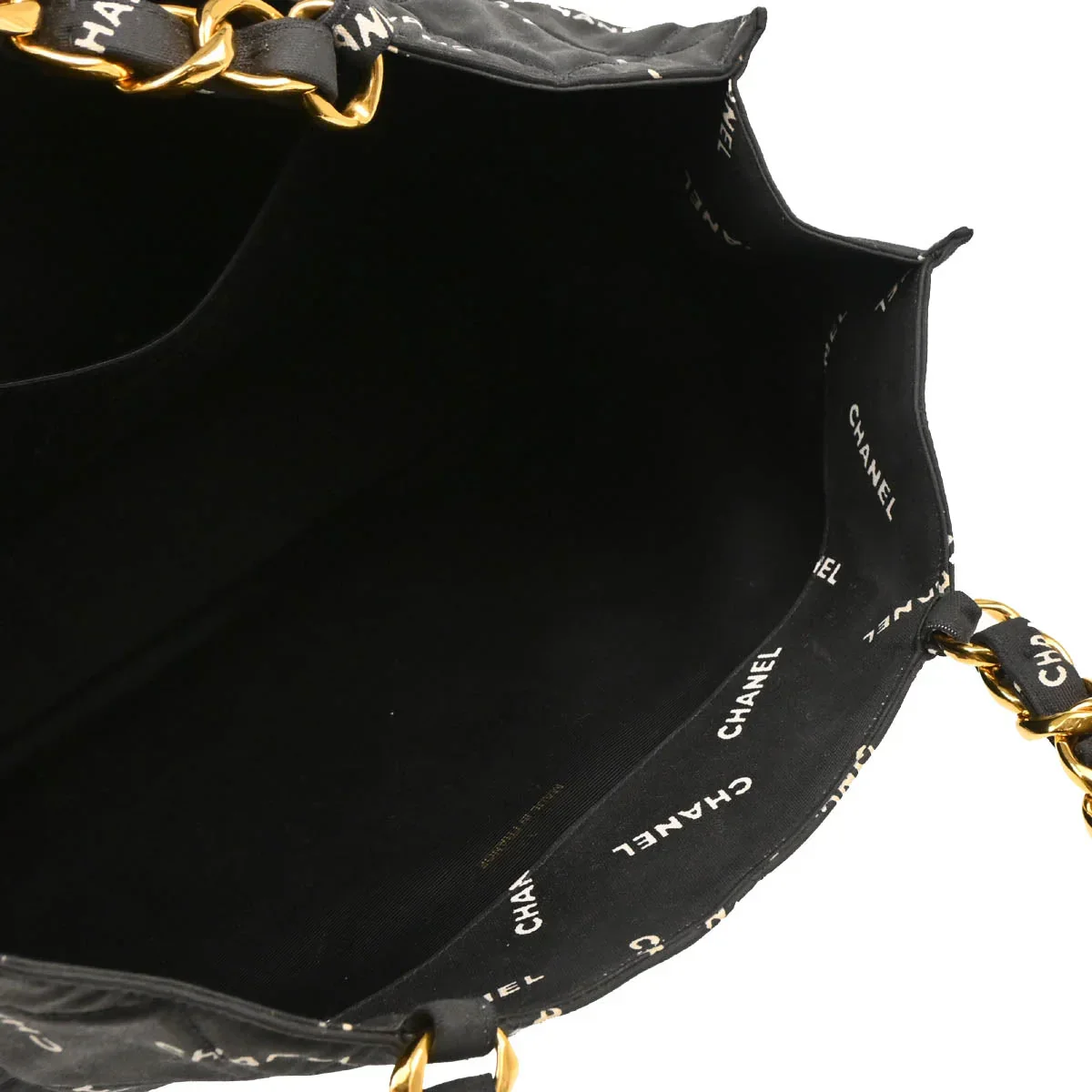 Chanel 1994-1996 Black Canvas Logo Print Chain Tote Handbag - Image 4