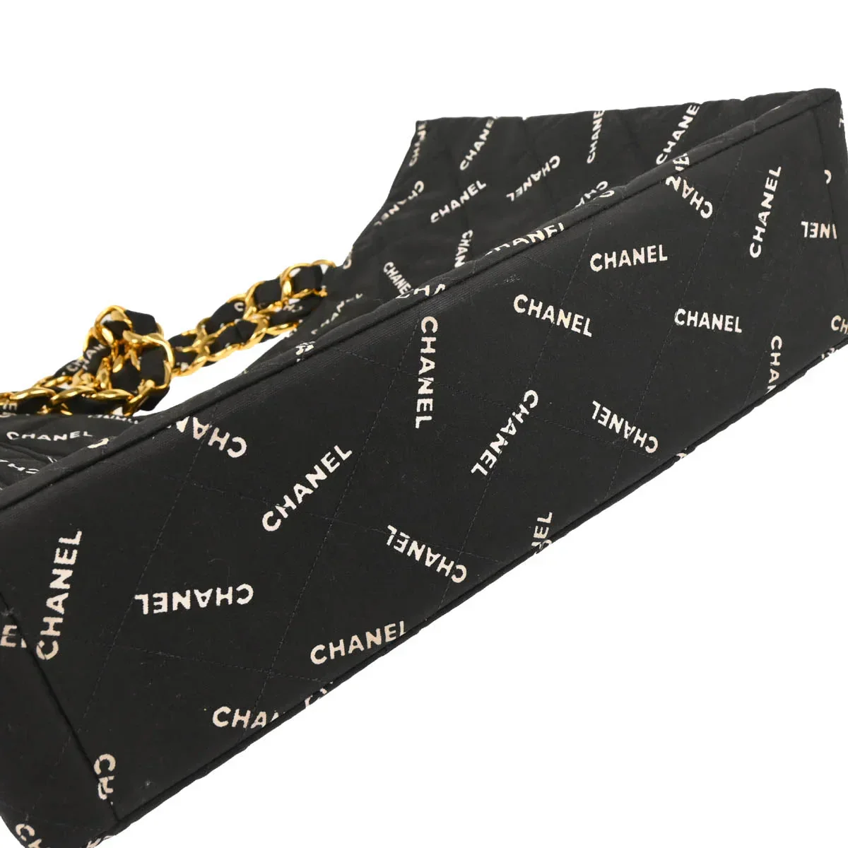 Chanel 1994-1996 Black Canvas Logo Print Chain Tote Handbag - Image 5