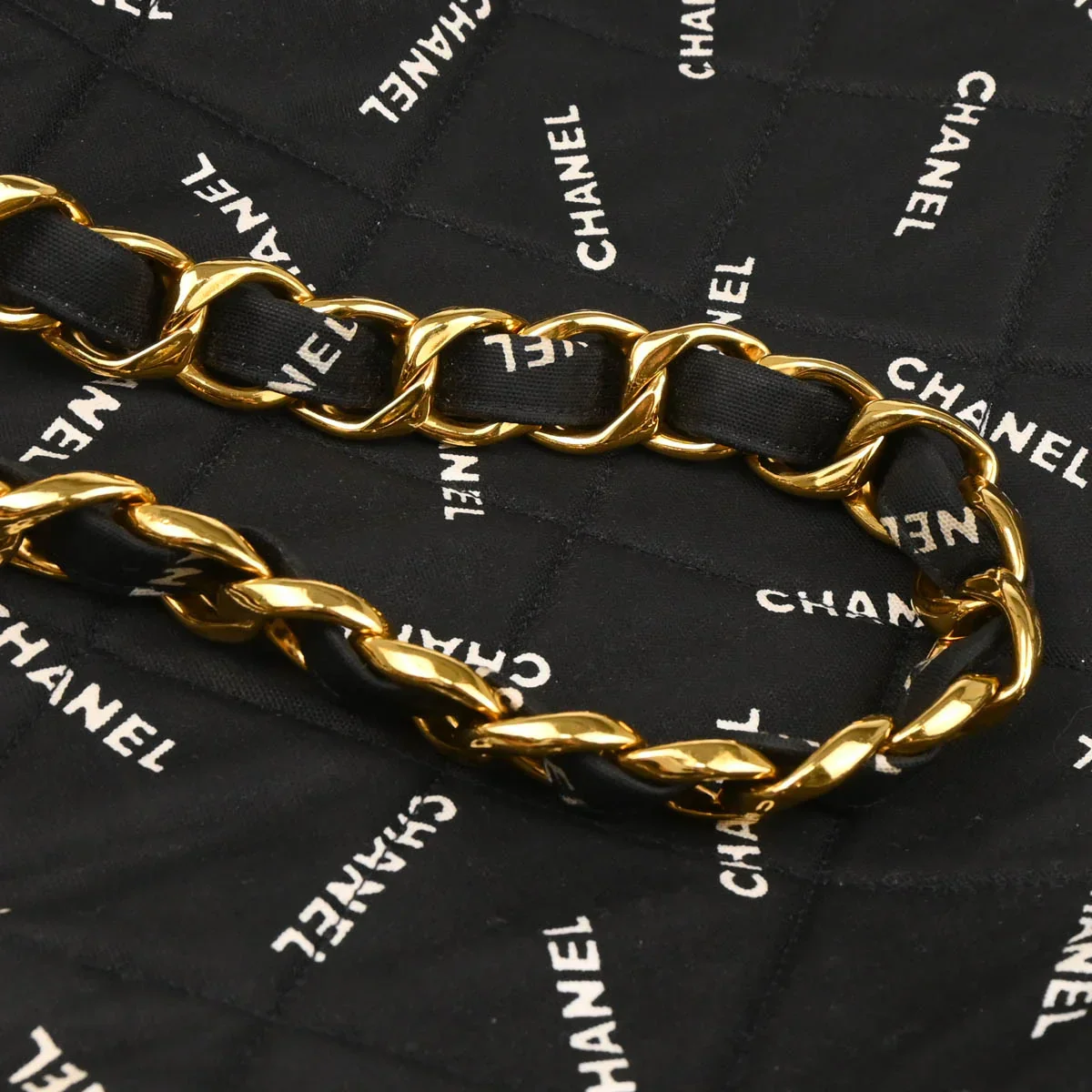Chanel 1994-1996 Black Canvas Logo Print Chain Tote Handbag - Image 7