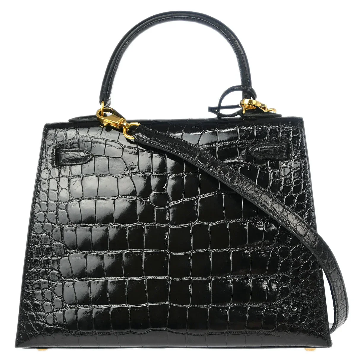 Hermes * Black Alligator Kelly 25 Sellier 2way Shoulder Handbag - Image 2