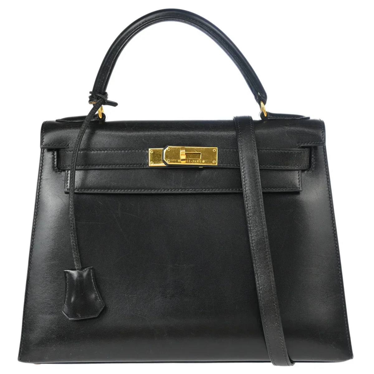 Hermes Black Box Calf Kelly 28 Sellier 2way Shoulder Handbag