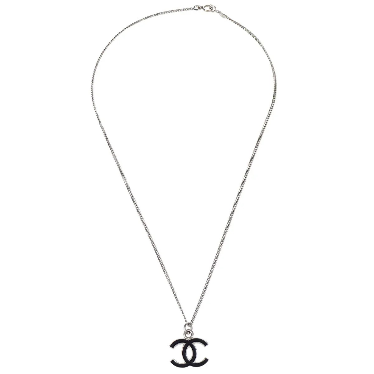 Chanel CC Chain Necklace Silver Black 06V - Image 2