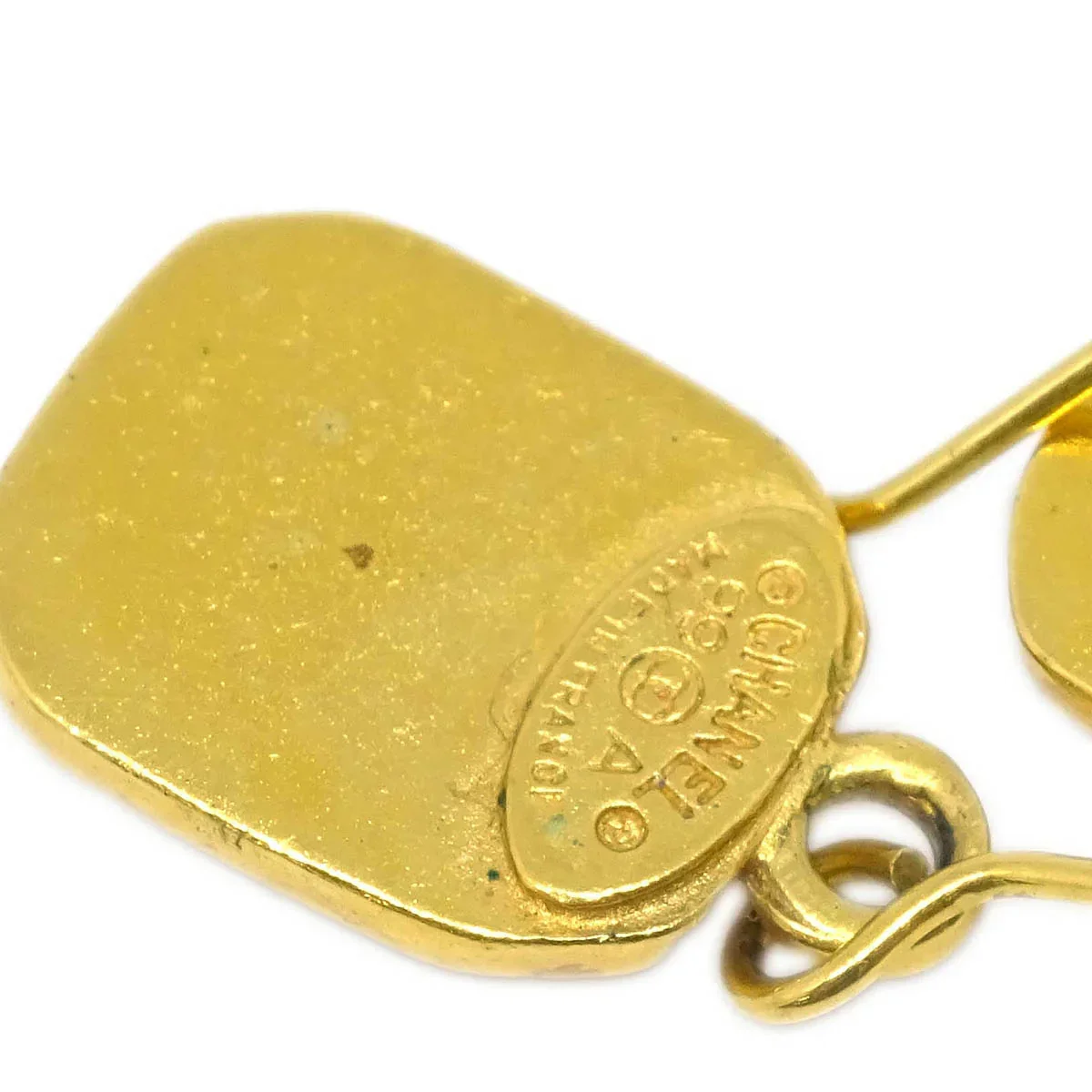 Chanel Dangle Piercing Earrings Rectangle Gold 99A - Image 4