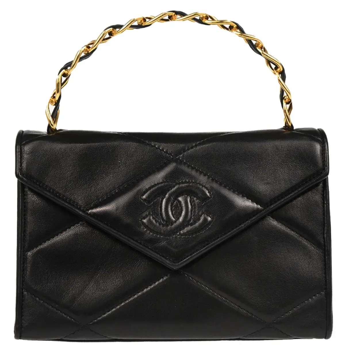 Chanel 1986-1988 Black Lambskin Top Handle Handbag - Image 11