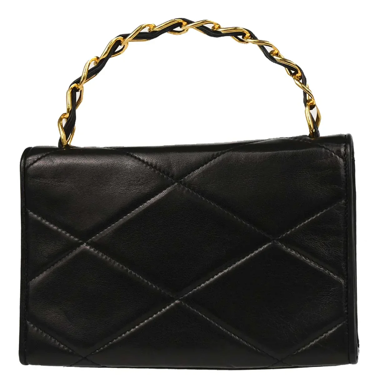 Chanel 1986-1988 Black Lambskin Top Handle Handbag - Image 2