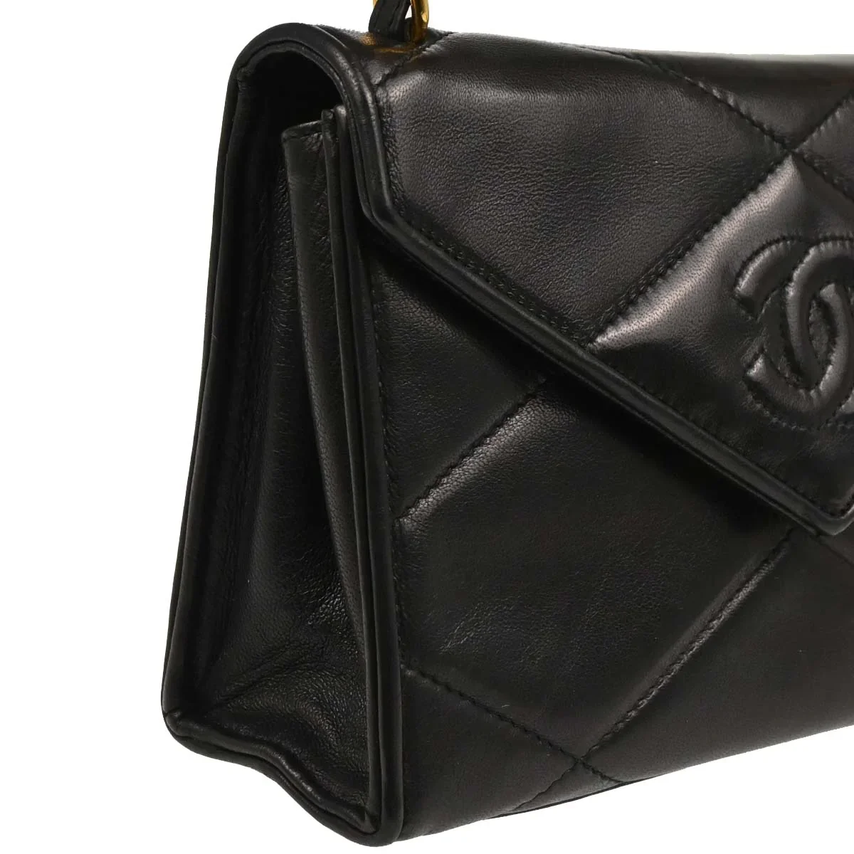 Chanel 1986-1988 Black Lambskin Top Handle Handbag - Image 3