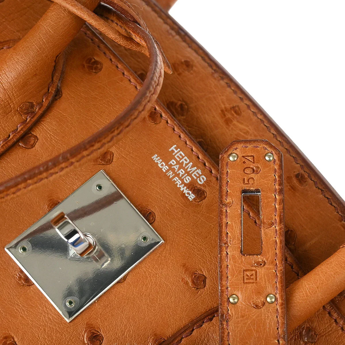 Hermes * 2007 Cognac Ostrich Birkin 30 Handbag - Image 10