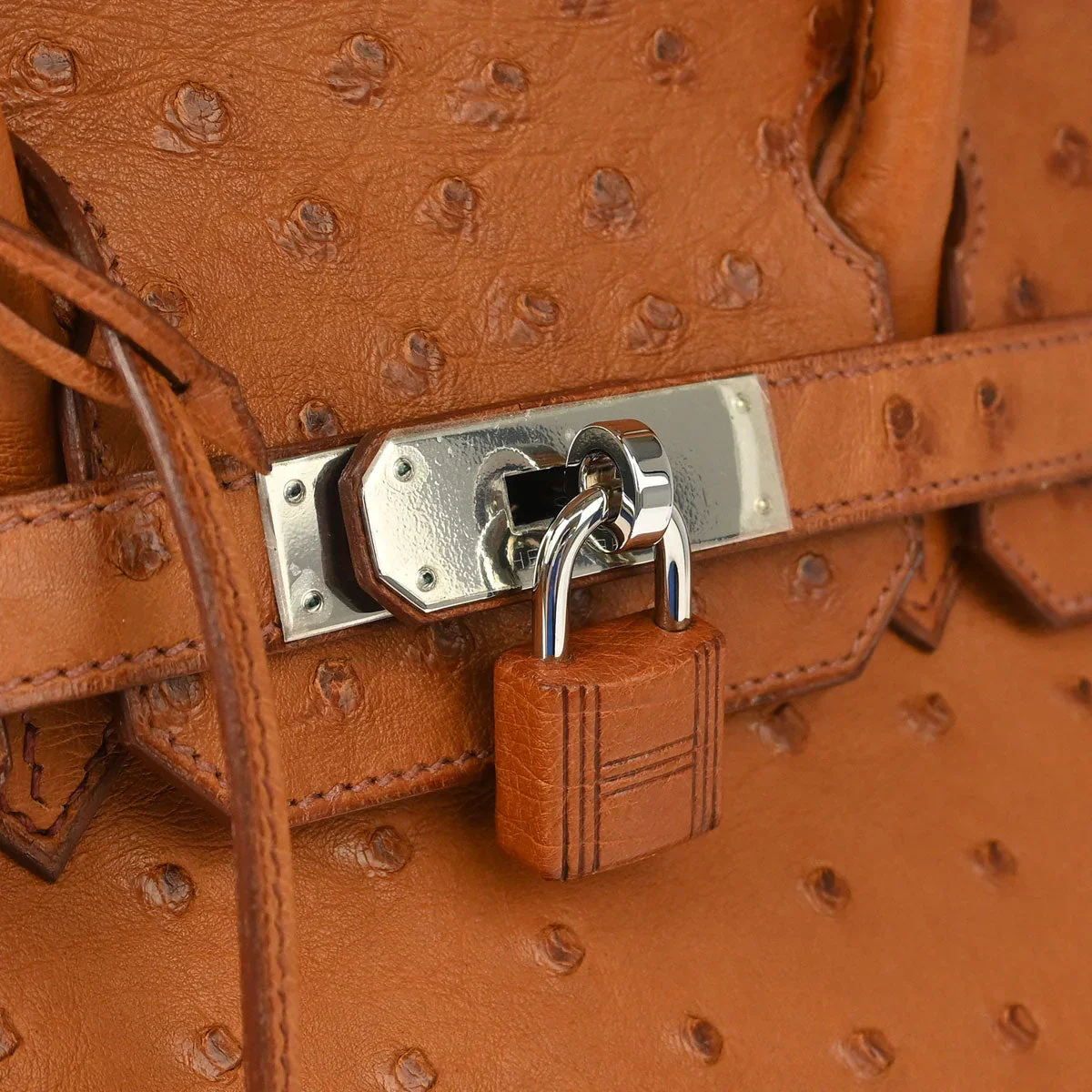 Hermes * 2007 Cognac Ostrich Birkin 30 Handbag - Image 5