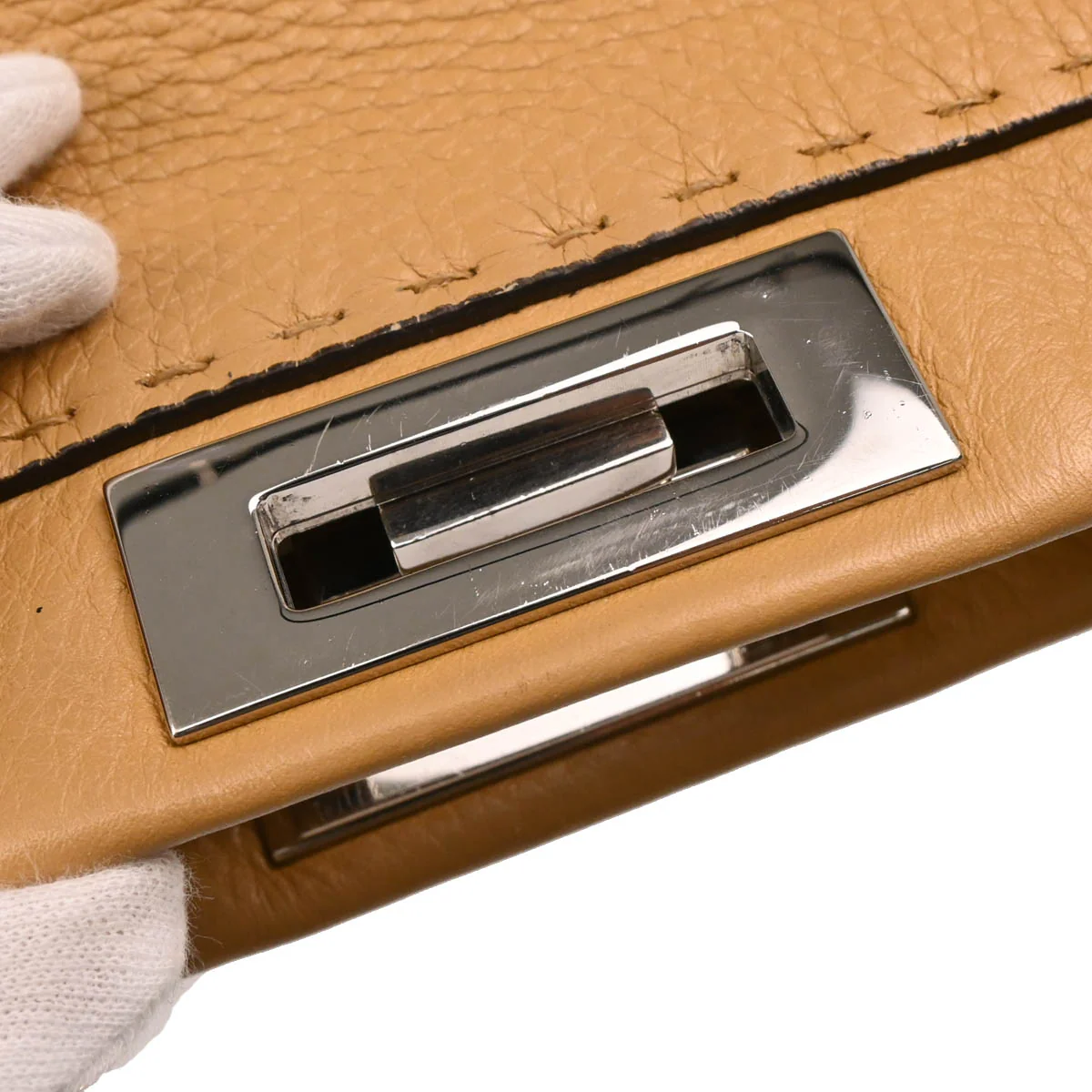 Fendi * Beige Leather Peekaboo 2way Shoulder Handbag - Image 7