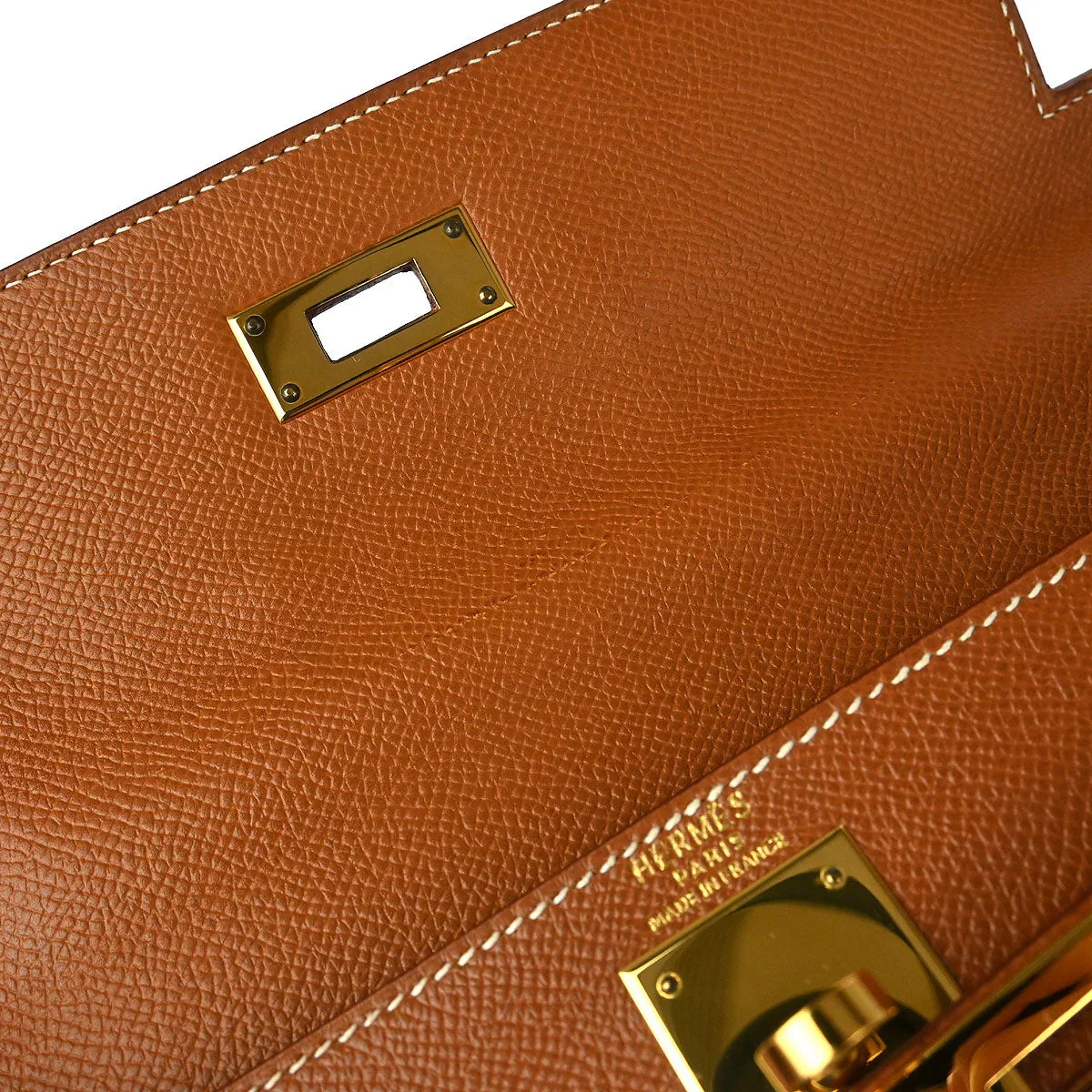 Hermes 1997 Gold Courchevel Kelly 28 Retourne 2way Shoulder Handbag - Image 10