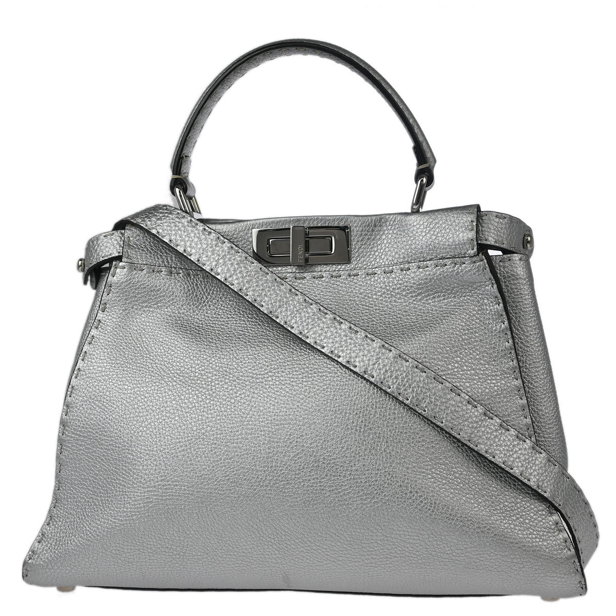 Fendi Silver Leather Peekaboo 2way Shoulder Handbag - Image 2