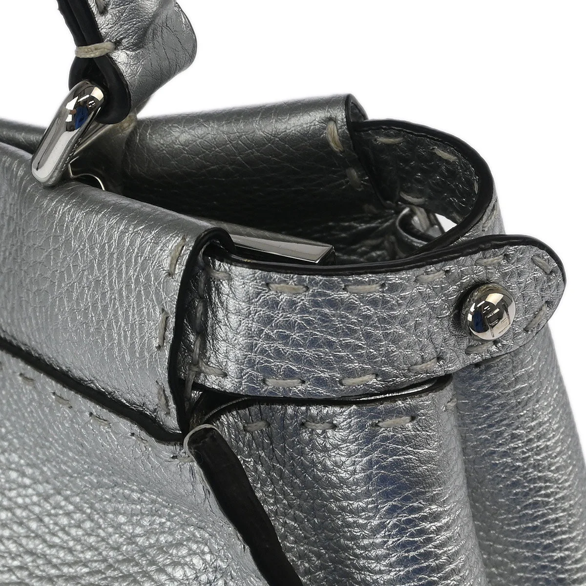 Fendi Silver Leather Peekaboo 2way Shoulder Handbag - Image 7