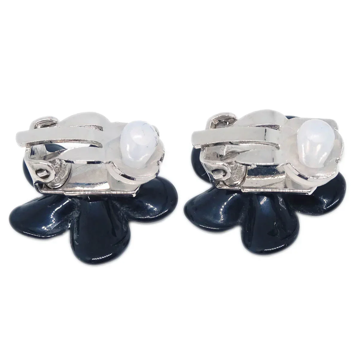 Chanel Flower Earrings Clip-On Silver Black 05P - Image 3