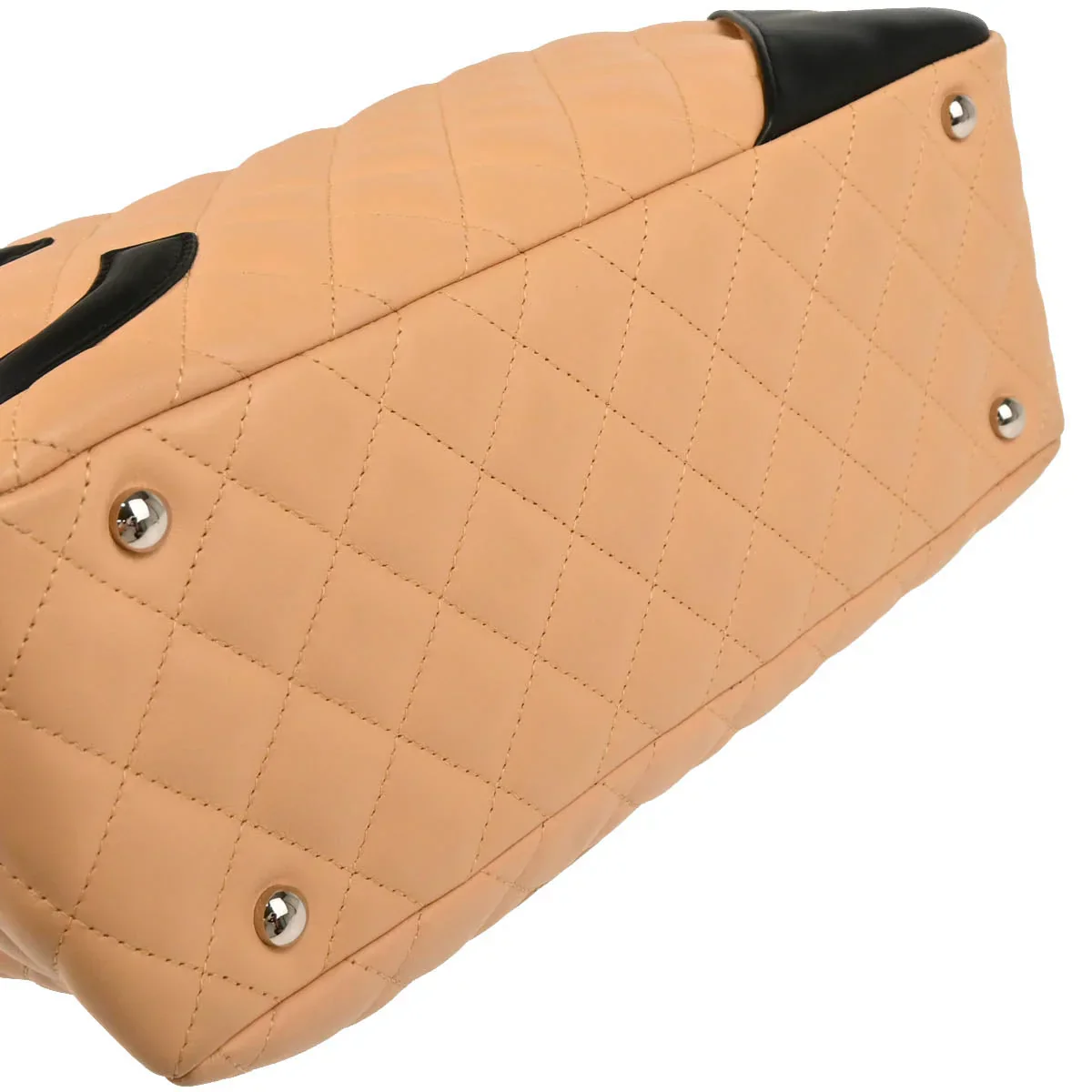 Chanel 2005-2006 Beige Black Calfskin Cambon Ligne Bowling Bag - Image 4