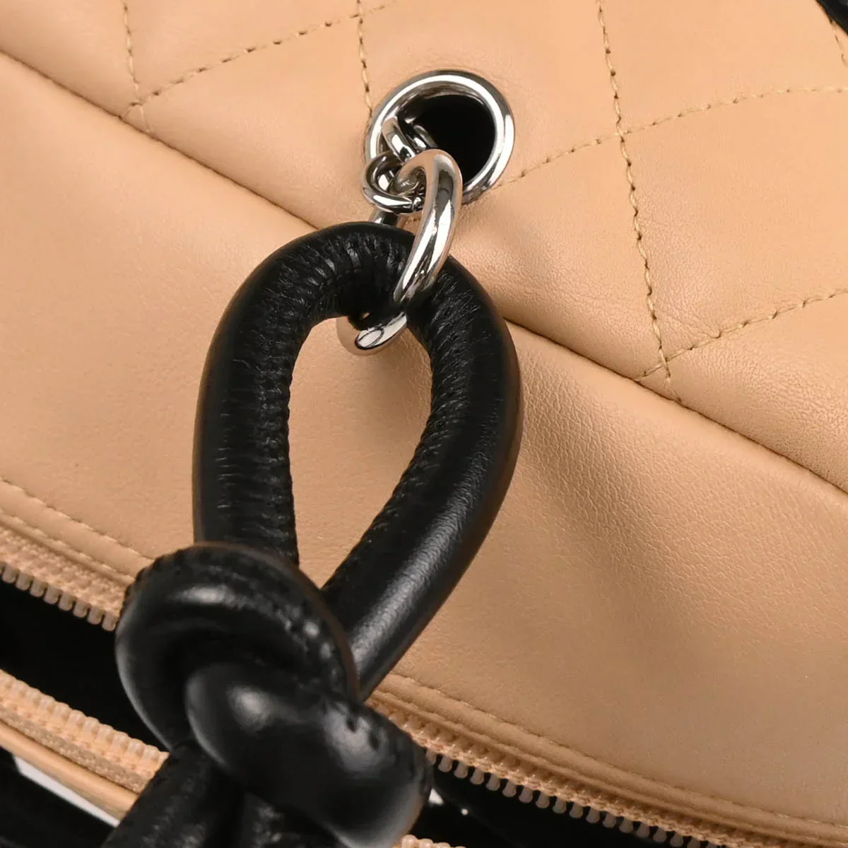 Chanel 2005-2006 Beige Black Calfskin Cambon Ligne Bowling Bag - Image 5
