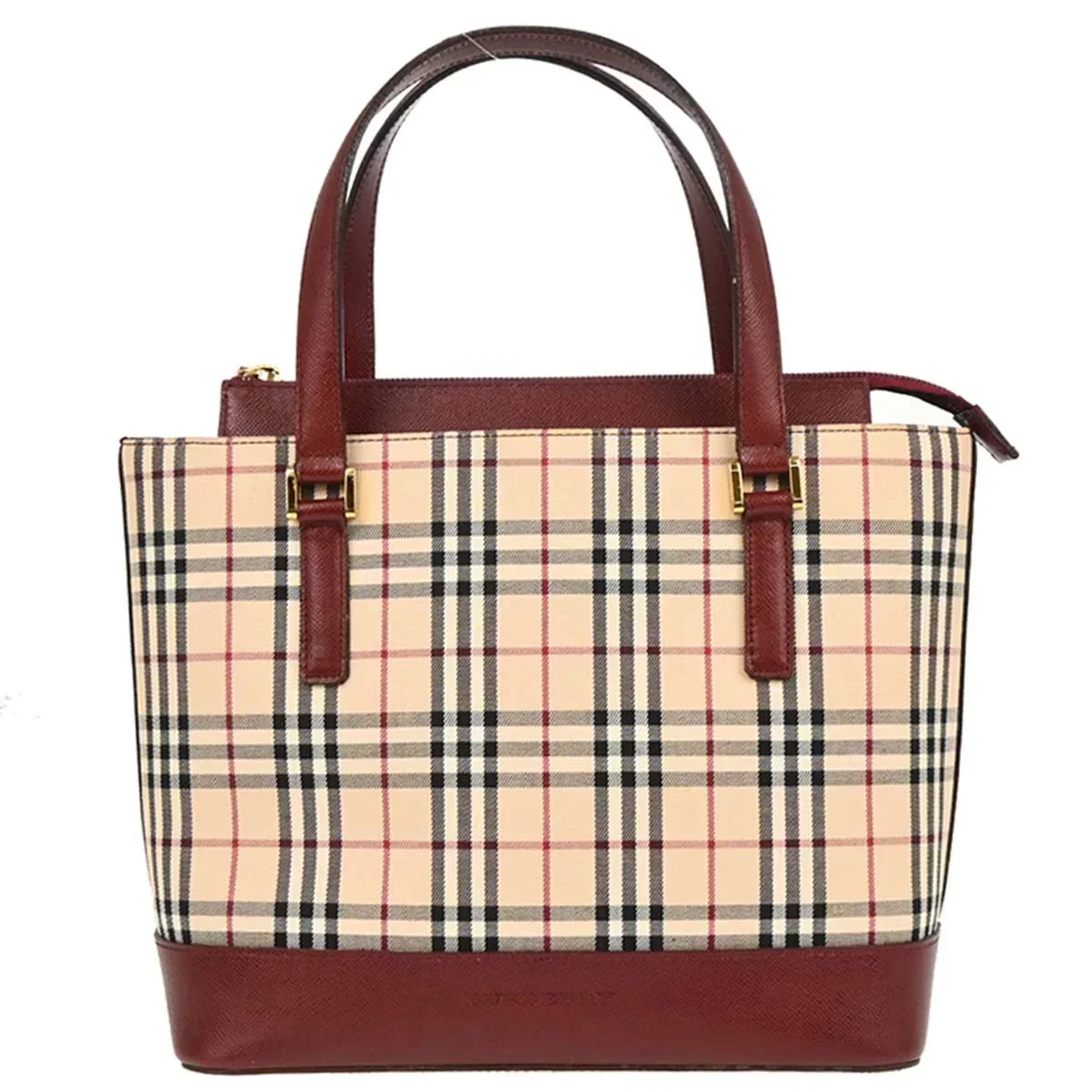 Burberry Beige Canvas Burberry Check Tote Handbag