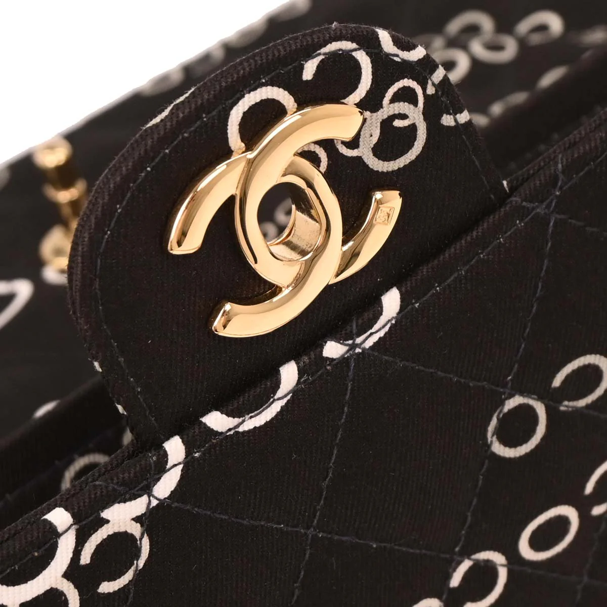 Chanel 2001-2003 Black Canvas COCO Medium Classic Double Flap Shoulder Bag - Image 10