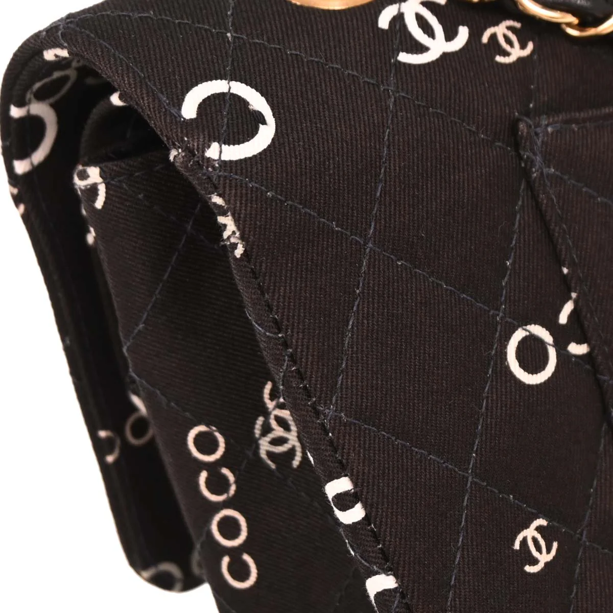 Chanel 2001-2003 Black Canvas COCO Medium Classic Double Flap Shoulder Bag - Image 3