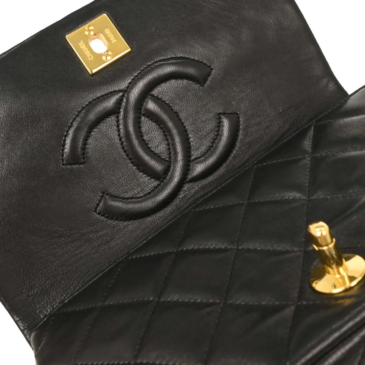 Chanel Black Lambskin Turnlock Mini Full Flap Shoulder Bag - Image 6