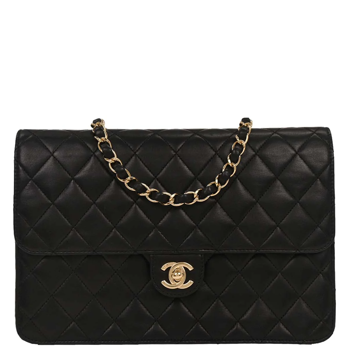 Chanel 2008-2009 Black Lambskin Turnlock Medium Half Flap Shoulder Bag