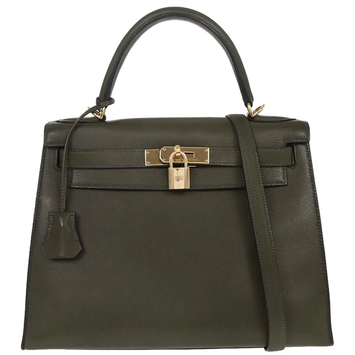 Hermes Green Evergrain Kelly 28 Sellier 2way Shoulder Handbag