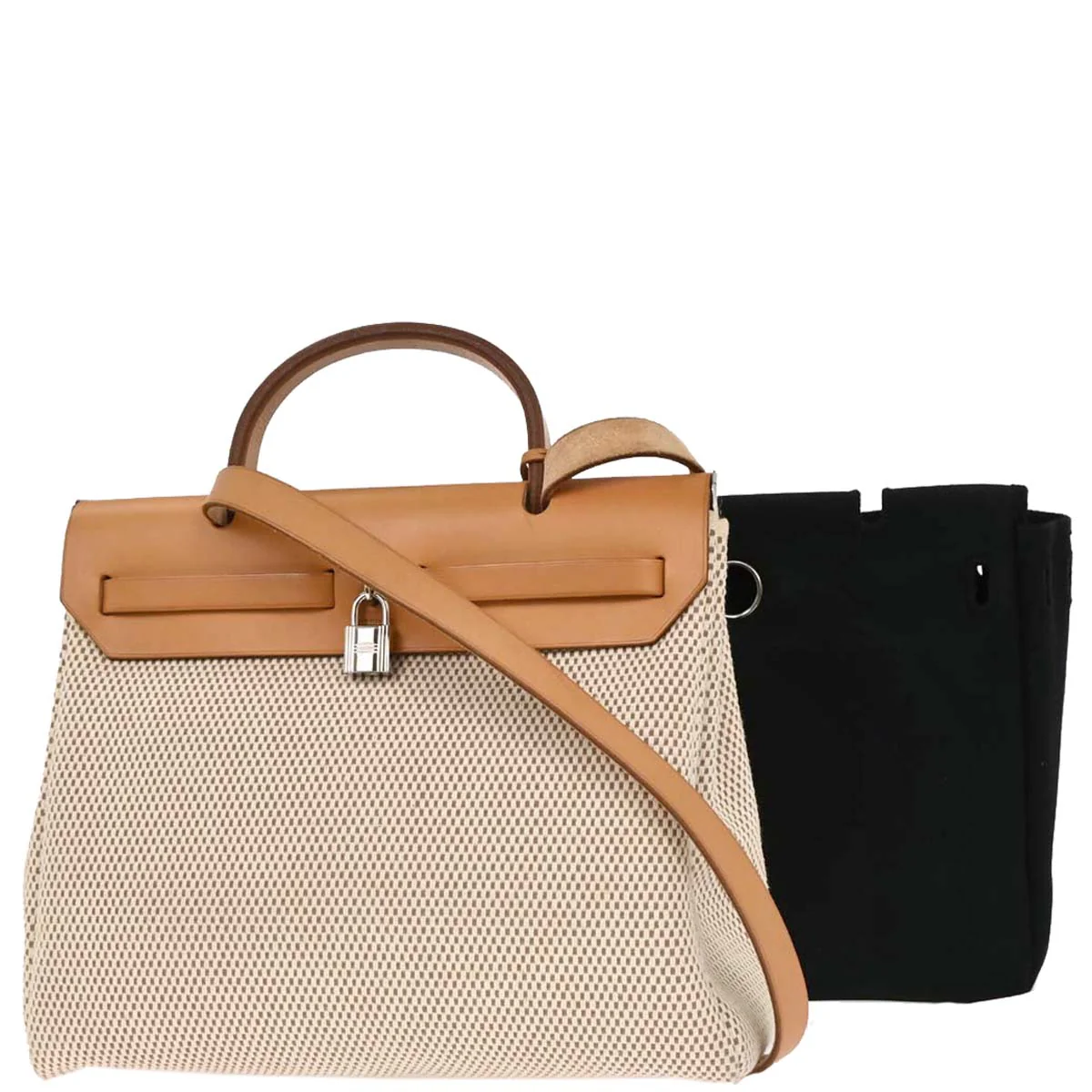 Hermes 2003 Natural Black Toile GM Officier Herbag PM 2 in 1 Handbag - Image 2