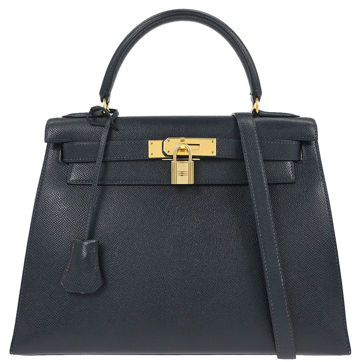 Hermes Blue Indigo Courchevel Kelly 28 Sellier 2way Shoulder Handbag