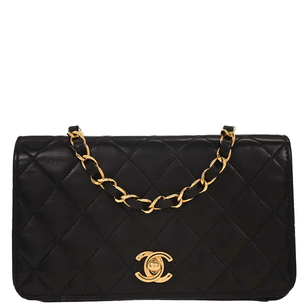 Chanel 2003-2004 Black Lambskin Turnlock Mini Full Flap Shoulder Bag