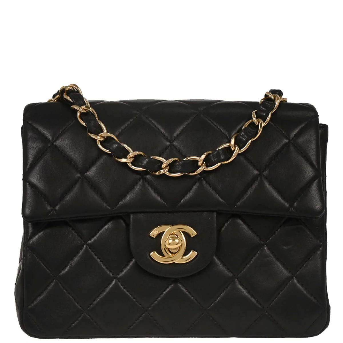 Chanel 2003-2004 Black Lambskin Mini Classic Square Flap Shoulder Bag