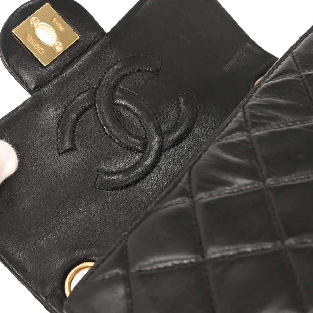 Chanel 2003-2004 Black Lambskin Mini Classic Square Flap Shoulder Bag - Image 6