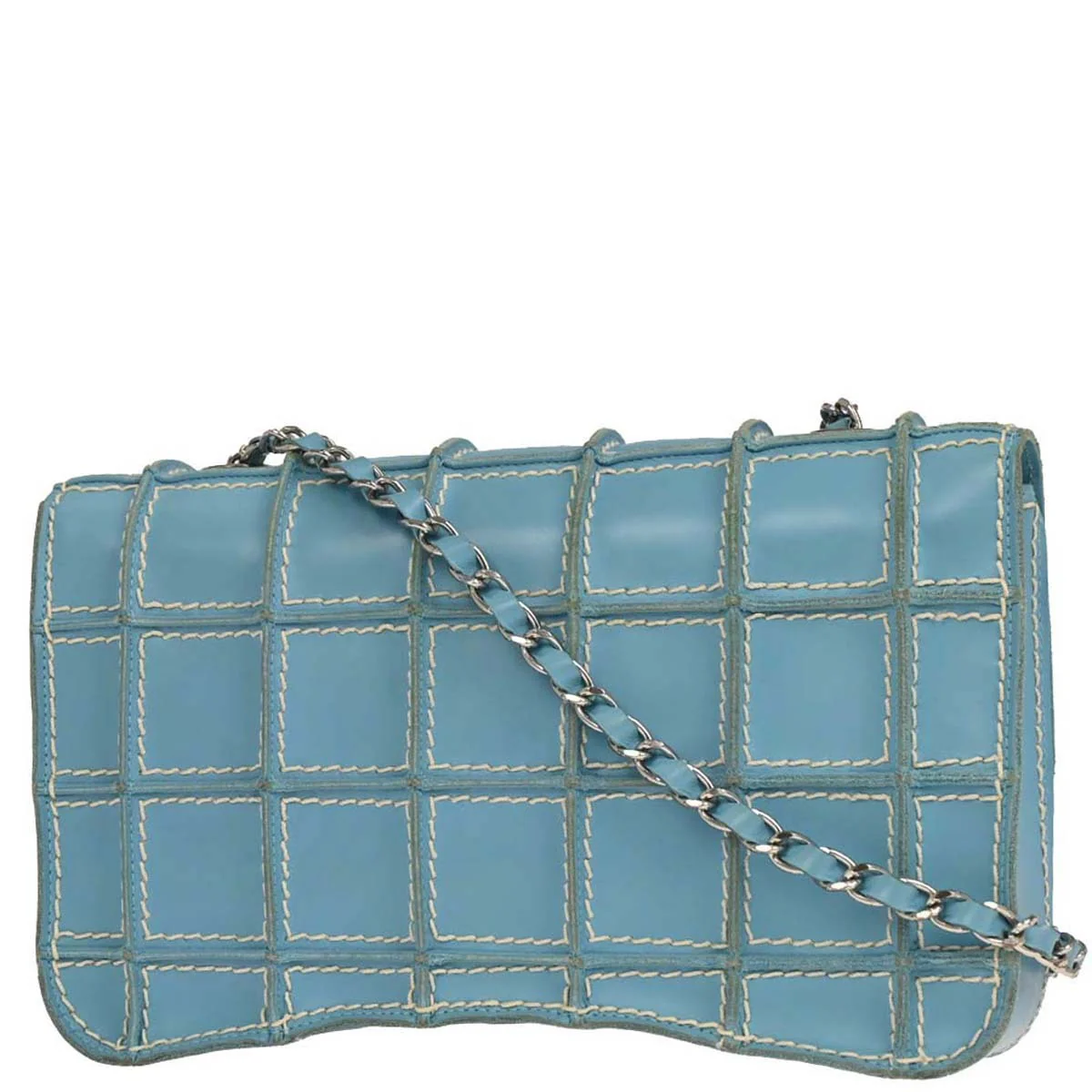 Chanel 2001-2003 Light Blue Calfskin Wild Stitch Choco Bar Shoulder Bag - Image 2