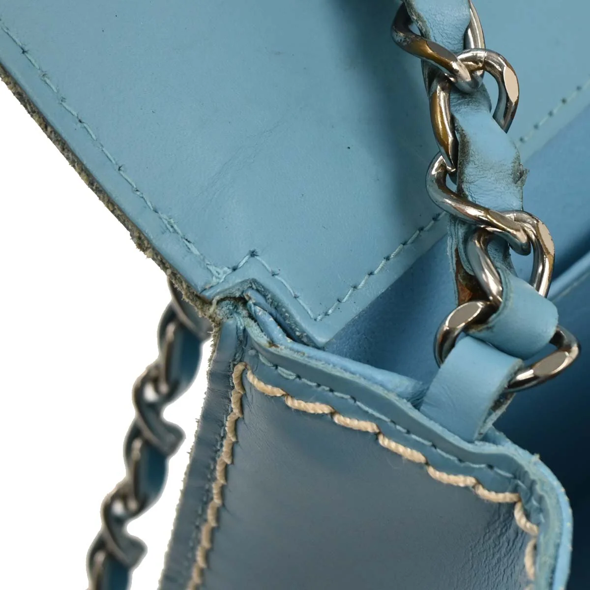 Chanel 2001-2003 Light Blue Calfskin Wild Stitch Choco Bar Shoulder Bag - Image 7