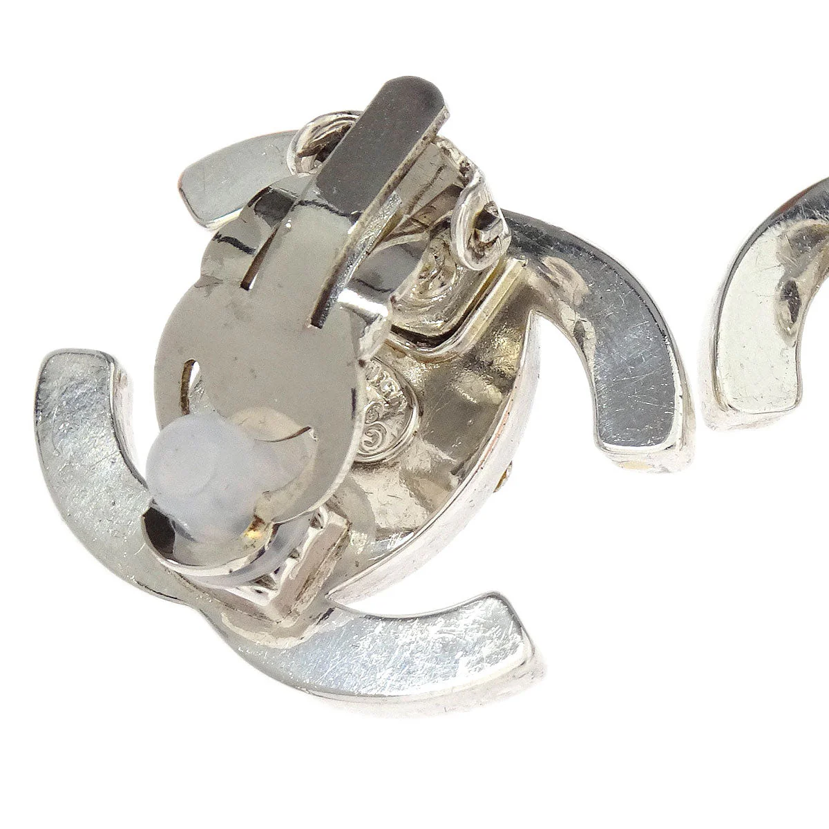 Chanel Turnlock Earrings Clip-On Silver Rhinestone 97P - Image 3