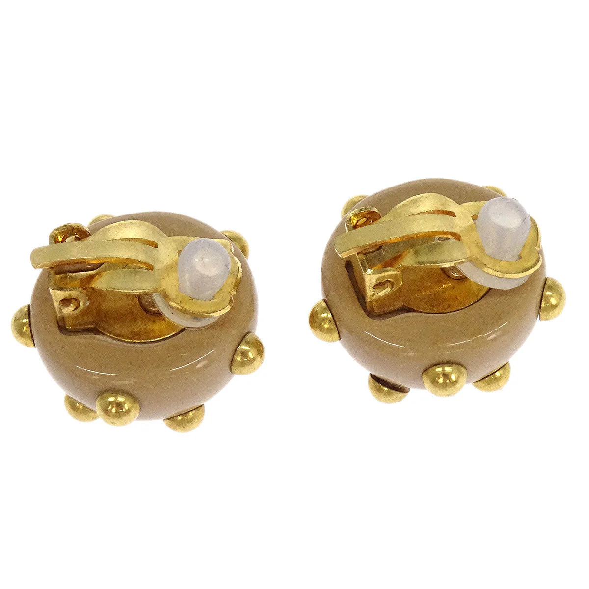 Chanel Studded Button Earrings Clip-On Gold Beige 00A - Image 3