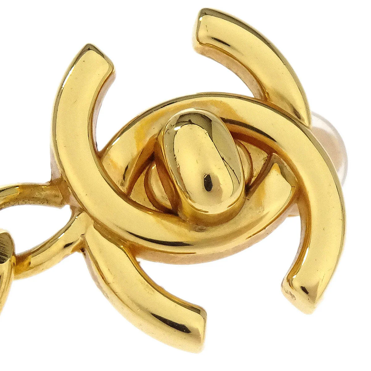 Chanel Turnlock Dangle Earrings Clip-On Gold Rhinestone 97A - Image 3