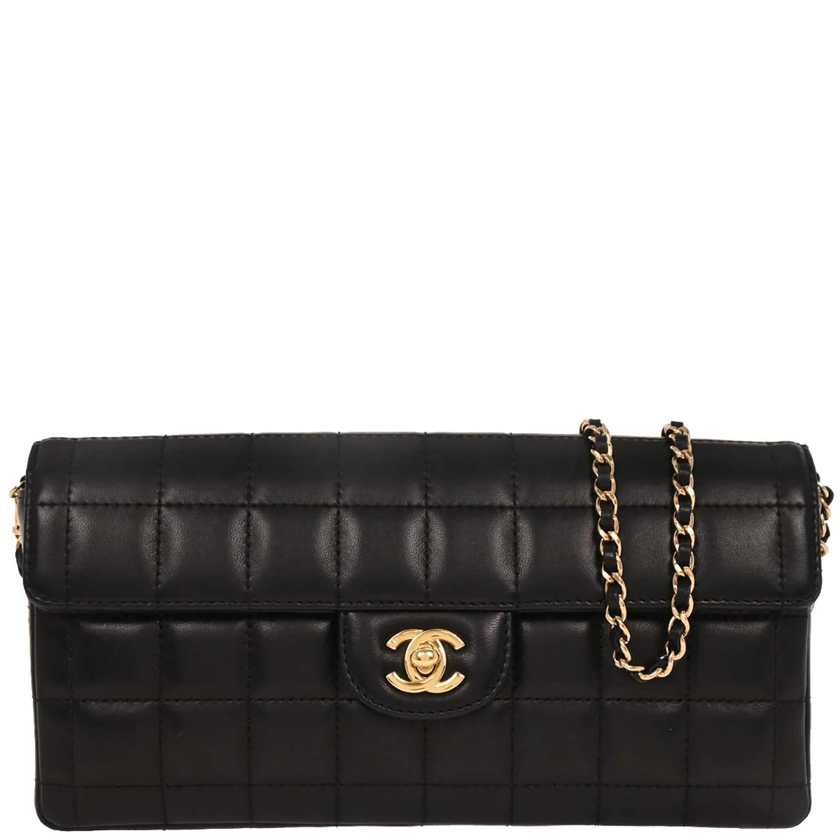 Chanel Black Lambskin East West Choco Bar Shoulder Bag