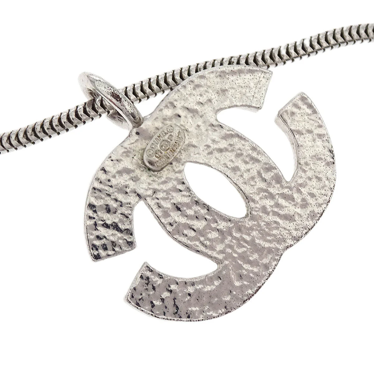 Chanel CC Necklace Pendant Rhinestone Silver 01P - Image 4
