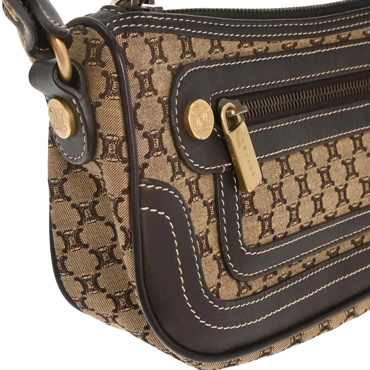 Celine Brown Canvas Macadam Handbag - Image 3