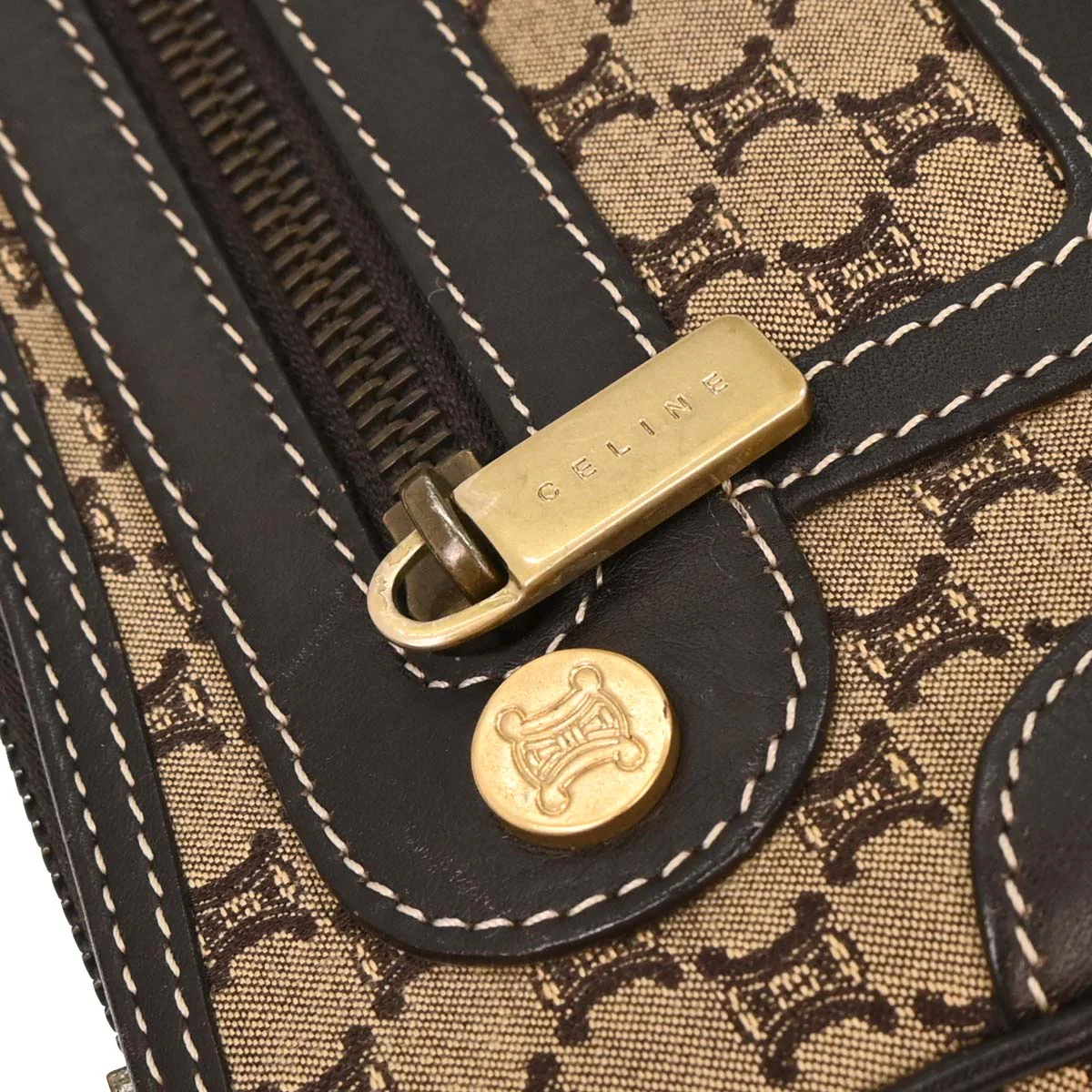 Celine Brown Canvas Macadam Handbag - Image 5