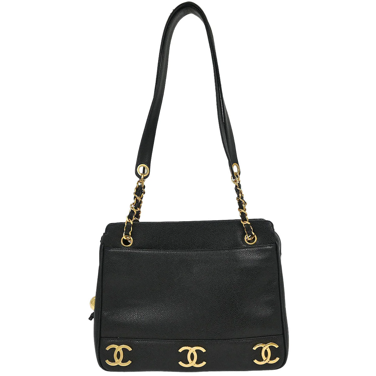 Chanel Black Caviar Triple CC Shoulder Tote Bag