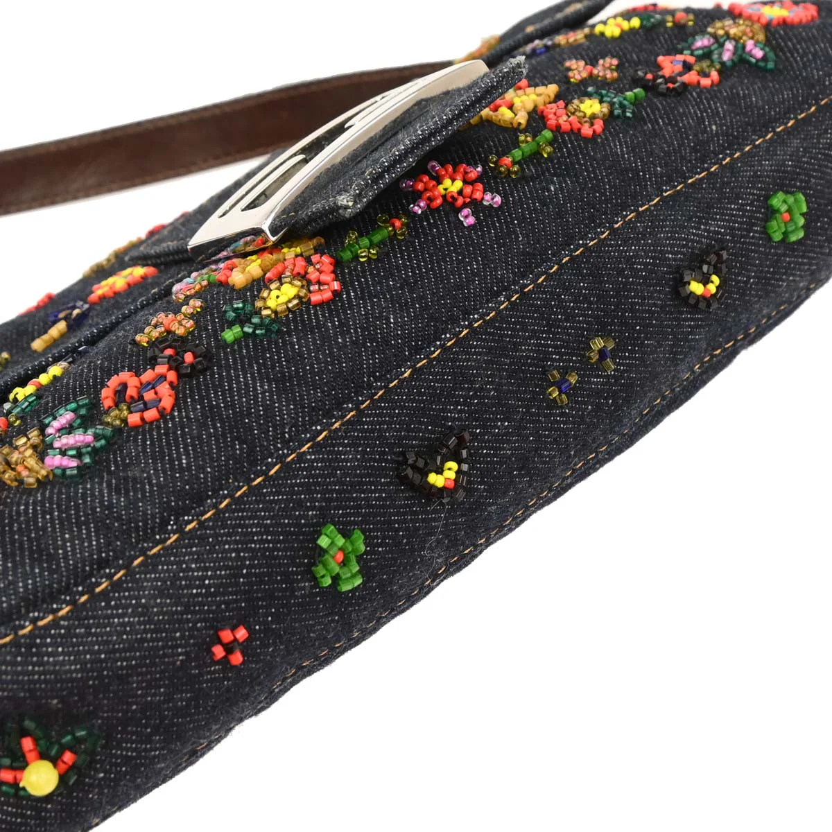 Fendi * Navy Denim Beads Baguette Handbag - Image 3