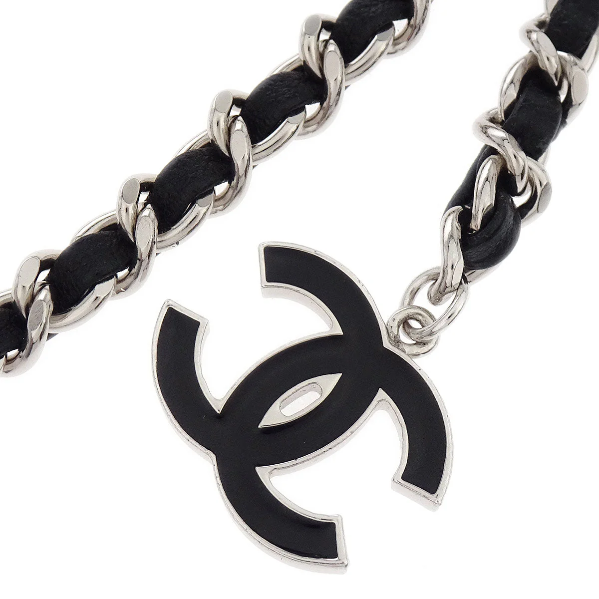 Chanel Silver Black Chain Belt CC Leather 05V Small Good - Image 2