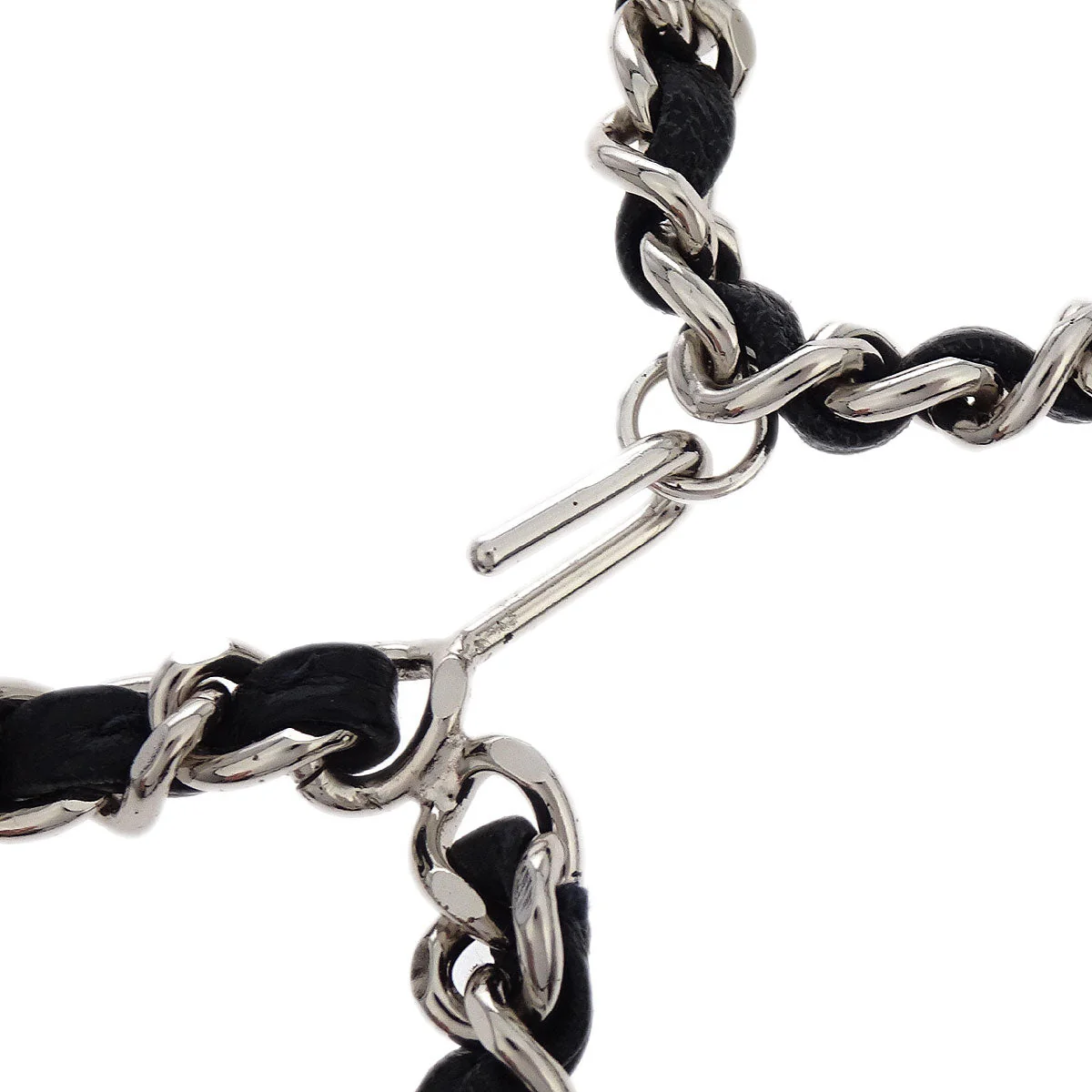 Chanel Silver Black Chain Belt CC Leather 05V Small Good - Image 3