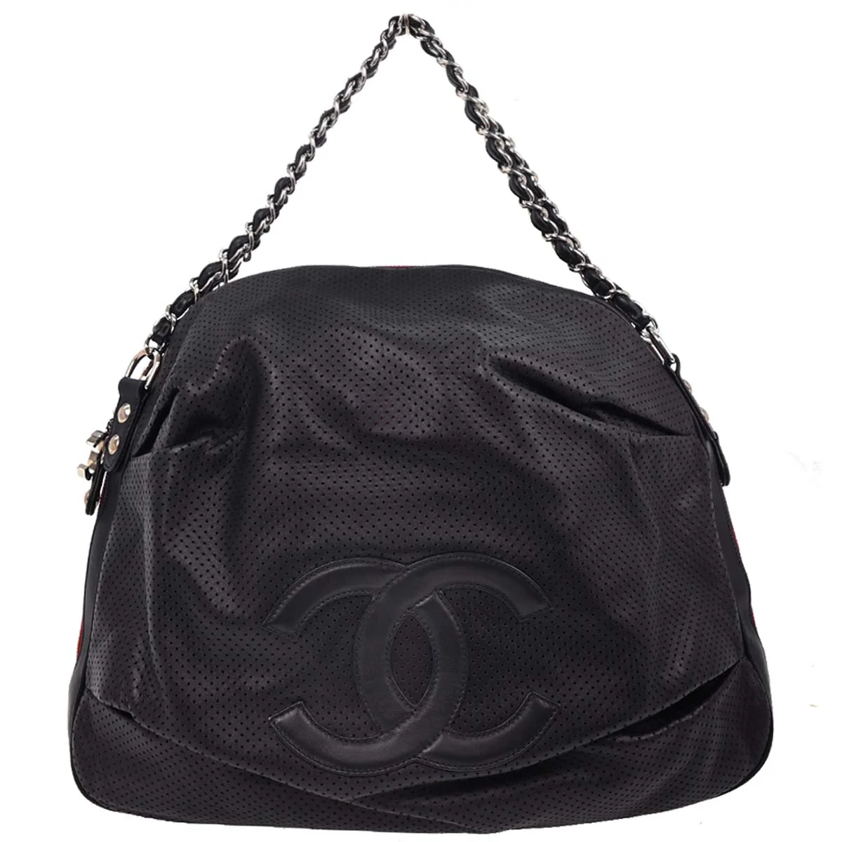 Chanel 2008-2009 Navy Perforated Lambskin Baseball Spirit Ligne Hobo Handbag