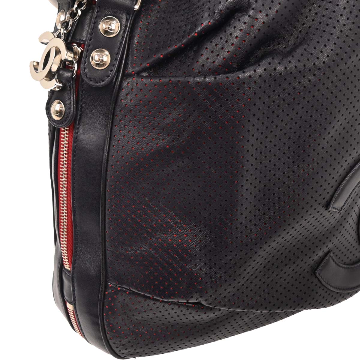 Chanel 2008-2009 Navy Perforated Lambskin Baseball Spirit Ligne Hobo Handbag - Image 3