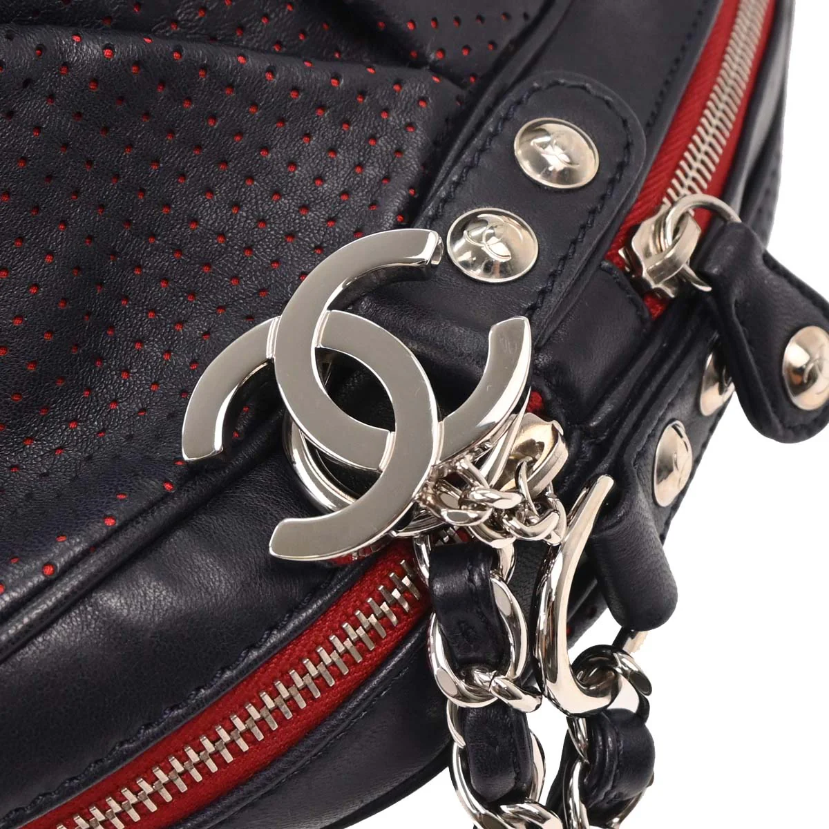 Chanel 2008-2009 Navy Perforated Lambskin Baseball Spirit Ligne Hobo Handbag - Image 5
