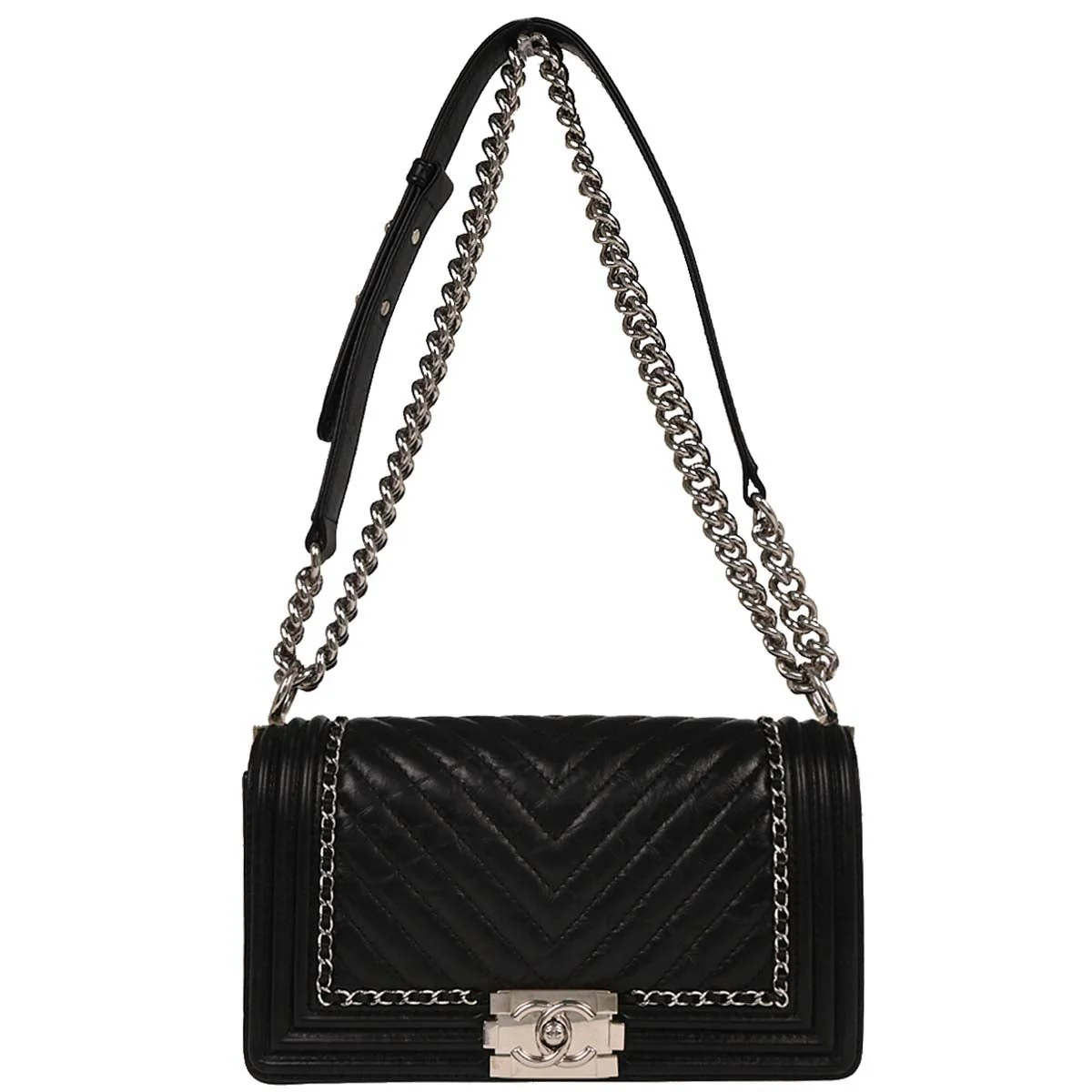 Boy Chanel 2017-2018 Black Calfskin Chevron Medium Shoulder Bag